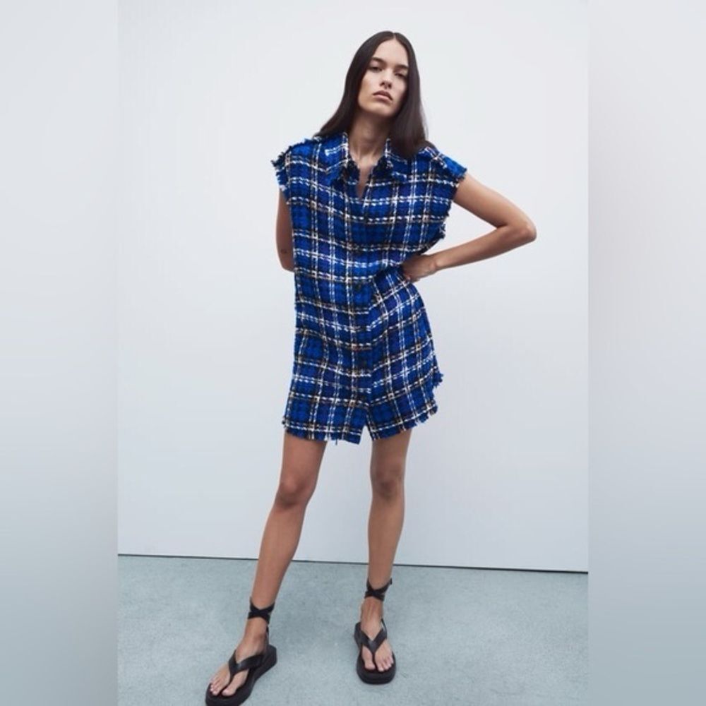 Zara Blue Plaid Mini Dress Size M
